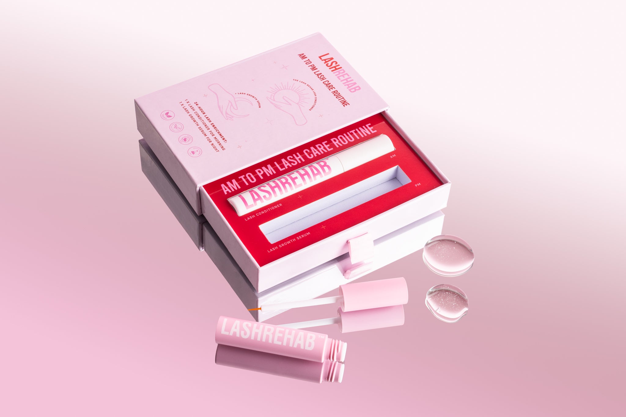 Wholesale AM/PM Lash Serum Kit by Lash Rehab – 6-piece lash growth and care set with peptide-rich serum, perfect for retailers and lash professionals